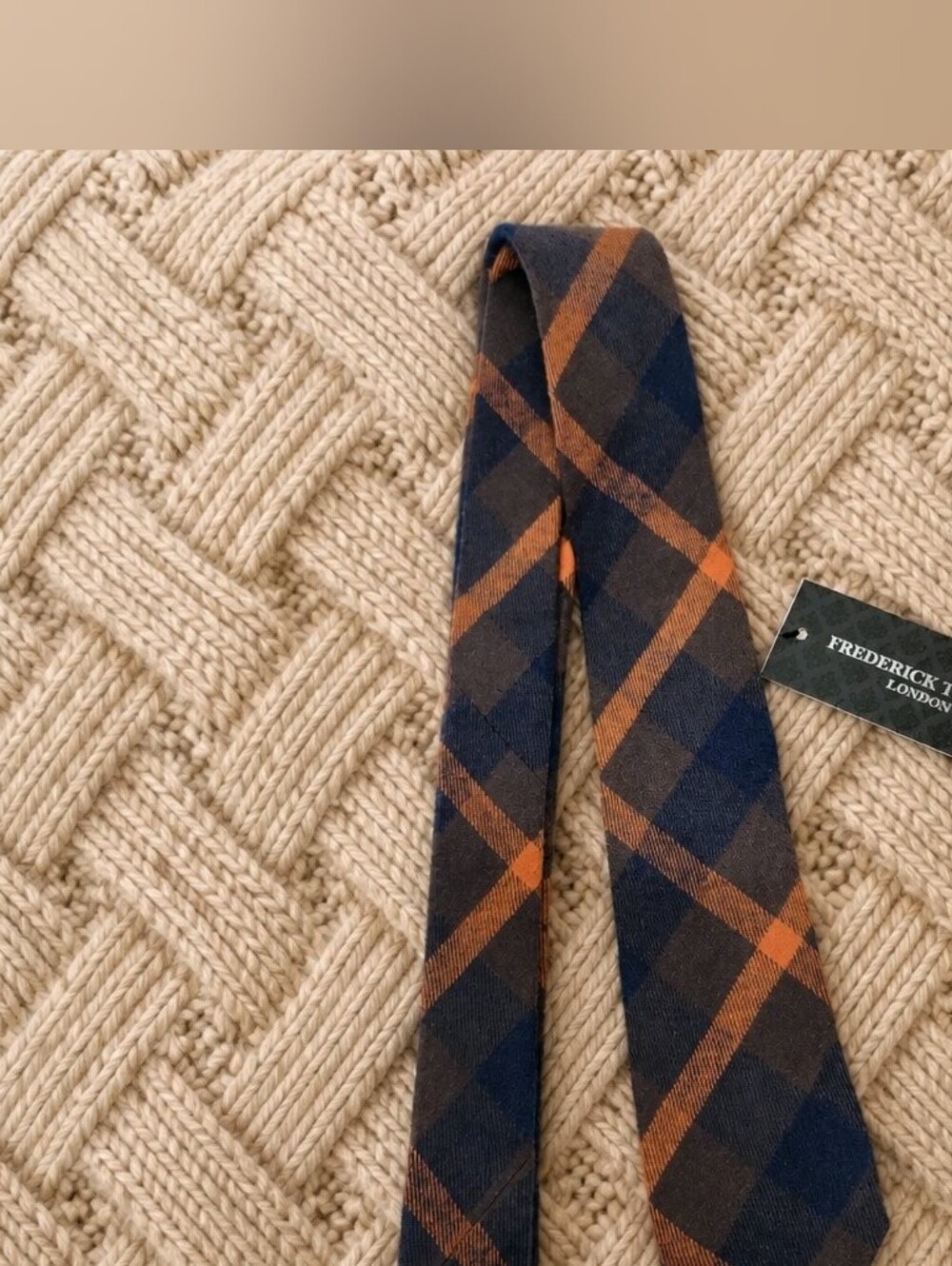Frederick Thomas NWT Wool Navy & Orange Plaid Men's Tie